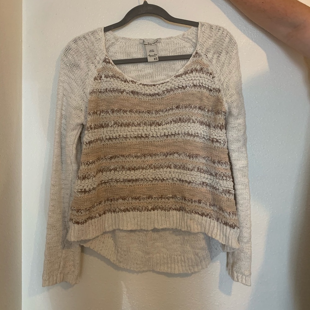 Nordstrom white and tan stripped sweater